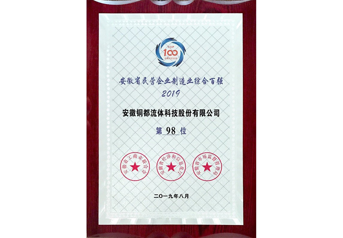 安徽省民营企业制造业综合百强